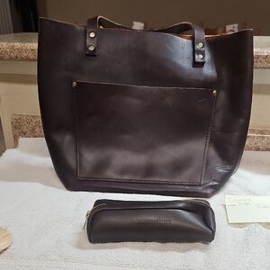 Portland Leather Rich Brown Tote and Pouch